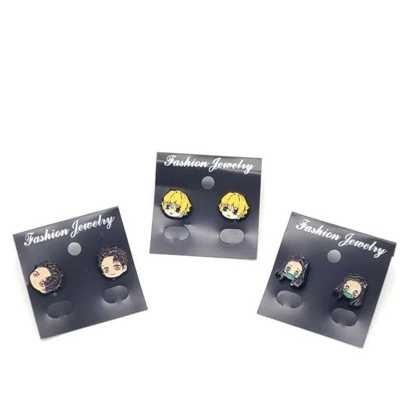 New Japan Anime Demon Slayer Stud Earring set of 3 - Picture 1 of 5